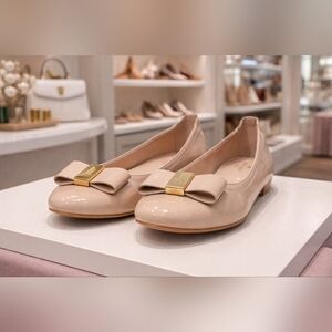 Kate Spade Tock Stretch-Trim Taupe Ballet Bow Flats